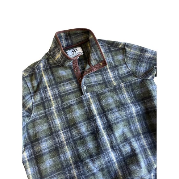John Wayne 2XL Green & Gray Plaid Pullover Shirt With Leather Trim Wool Blend - Picture 1 of 8